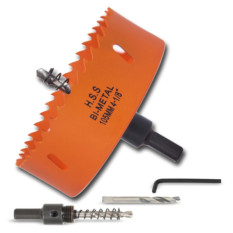 VIKITON 4-1/8 inch Hole Saw with Arbor for Metal Wood Plastic, 4-1/8 in Bimetal Hole Cutter for Different Project with Smooth and Flat Drilling Edge, Fast Chip Removal - Image 1